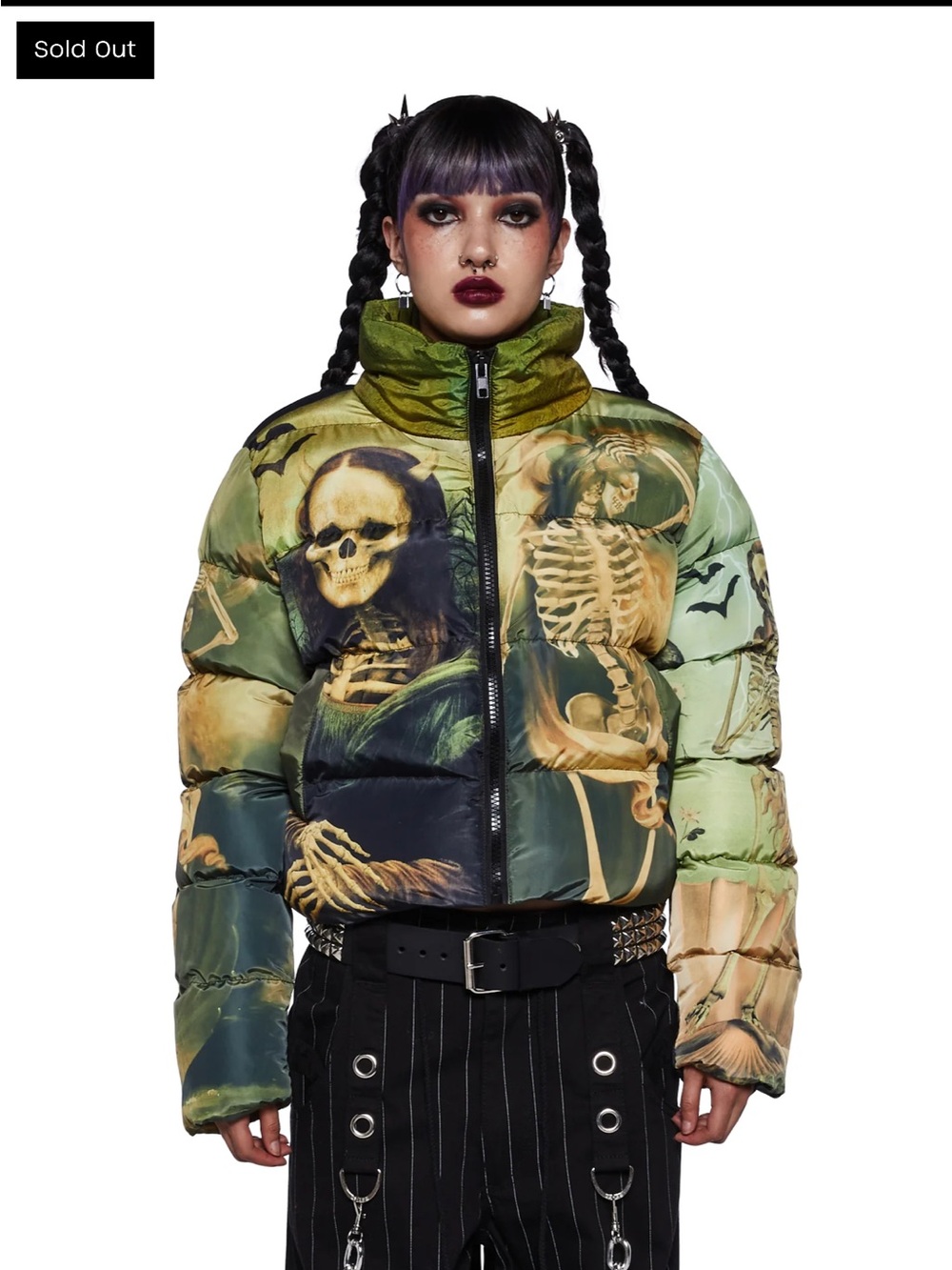NWT SOLD-OUT Dollskill trick or treatz Cursed Image Skeleton Puffer Jacket XL